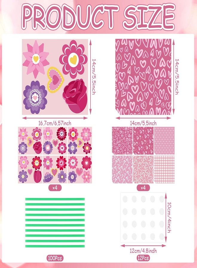 Nlicrst 24 Pcs Valentine Flower Craft Valentine's Day Paper Crafts Make Your Own Flower Bouquets for Valentine's Day Home Fun DIY, Perfect Handmade Valentine Gift (6 Styles) - Image 2
